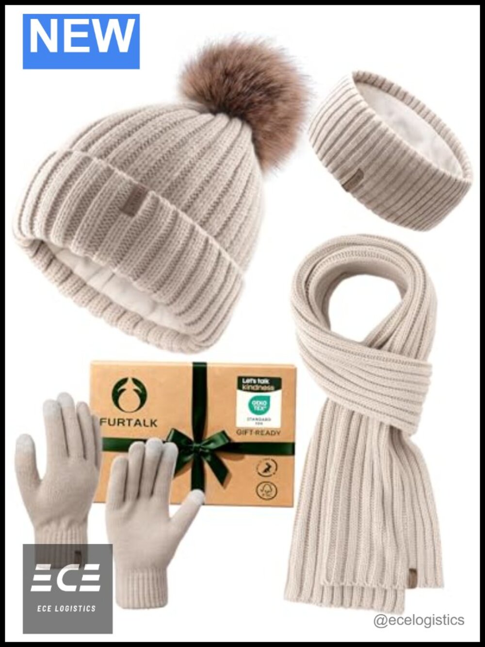 4-in-1 Winter Set Beanie Scarf Gloves Headband Acrylic Gift